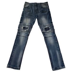 Kilogram Jeans Men 32X30 Blue Denim Pants Distressed Straight Skinny Medium Wash